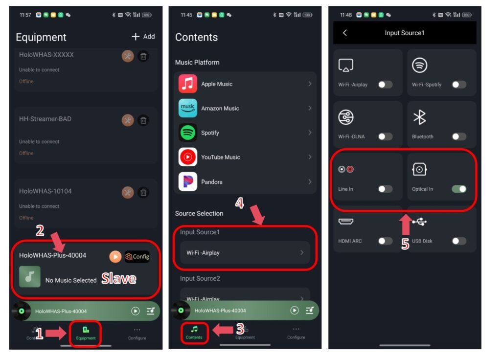 HoloHome APP Setup source selection of slave