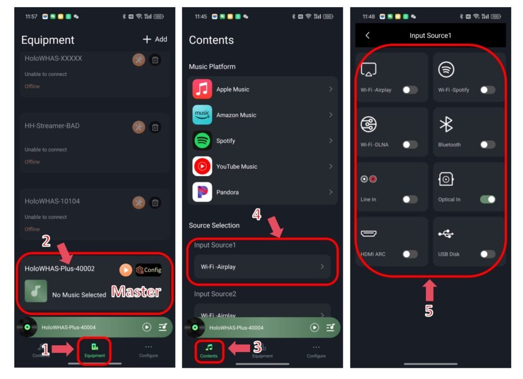 HoloHome APP Setup source selection of master