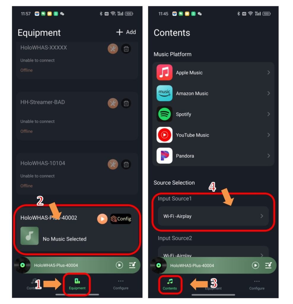 Setup source type of input source 1 for first device