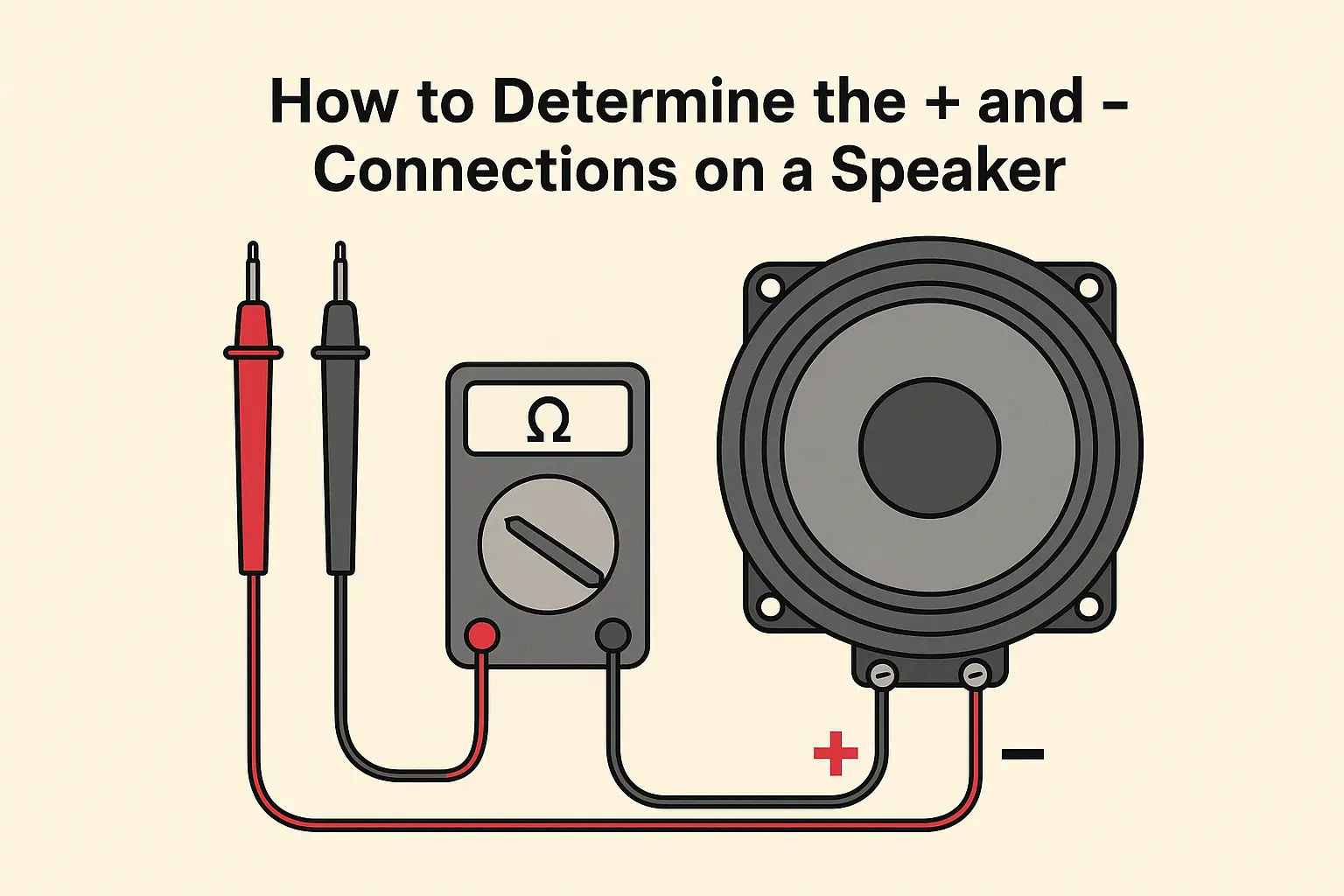 how can you determine the + and – connections on a speaker
