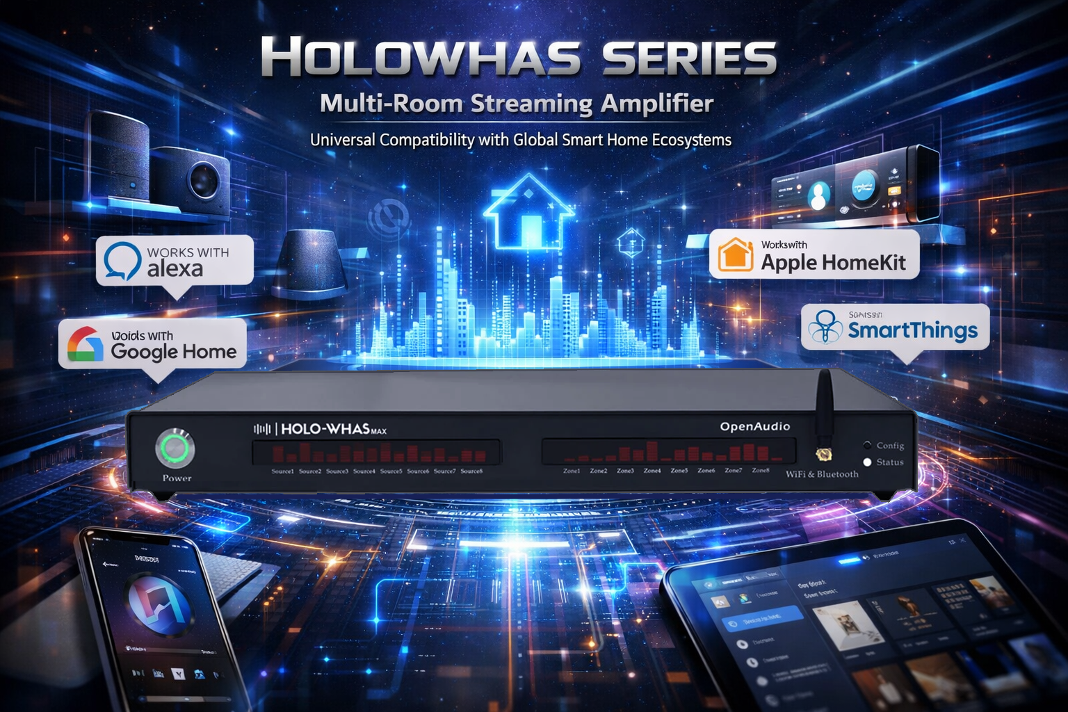 OpenAudio HOLOWHAS Series Multi-room Streaming Amplifier: Universal Compatibility with Global Smart Home Ecosystems